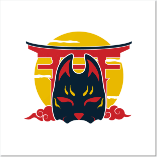 Japanese kitsune mask Posters and Art